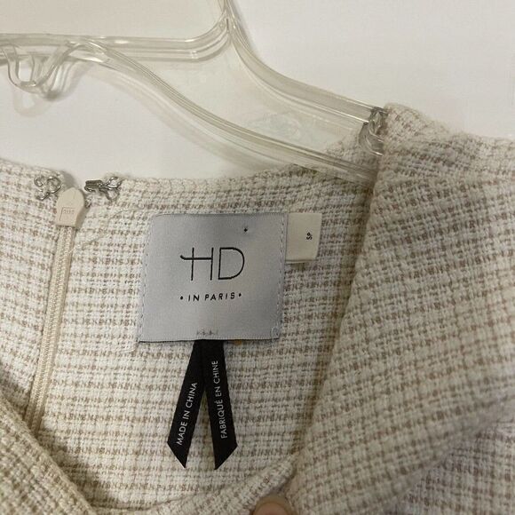 HD IN PARIS TWEEDED OPEN-SHOULDER DRESS COLD SHOULDER DRESS IVORY ANTHROPOLOGIE - Picture 3 of 7